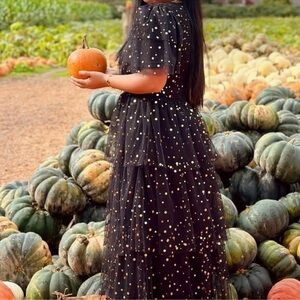 Nolia Bae- Black Dress with Gold Polka Dots